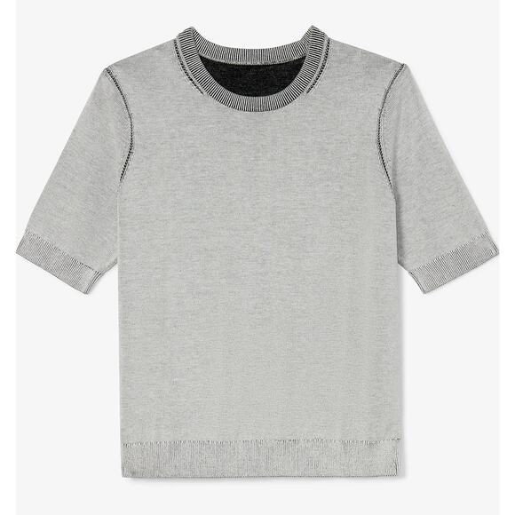 EUC MM LaFleur Becca Pointelle Cotton Silk Knit Tee Gray Medium Short Sleeve Top - Picture 4 of 16